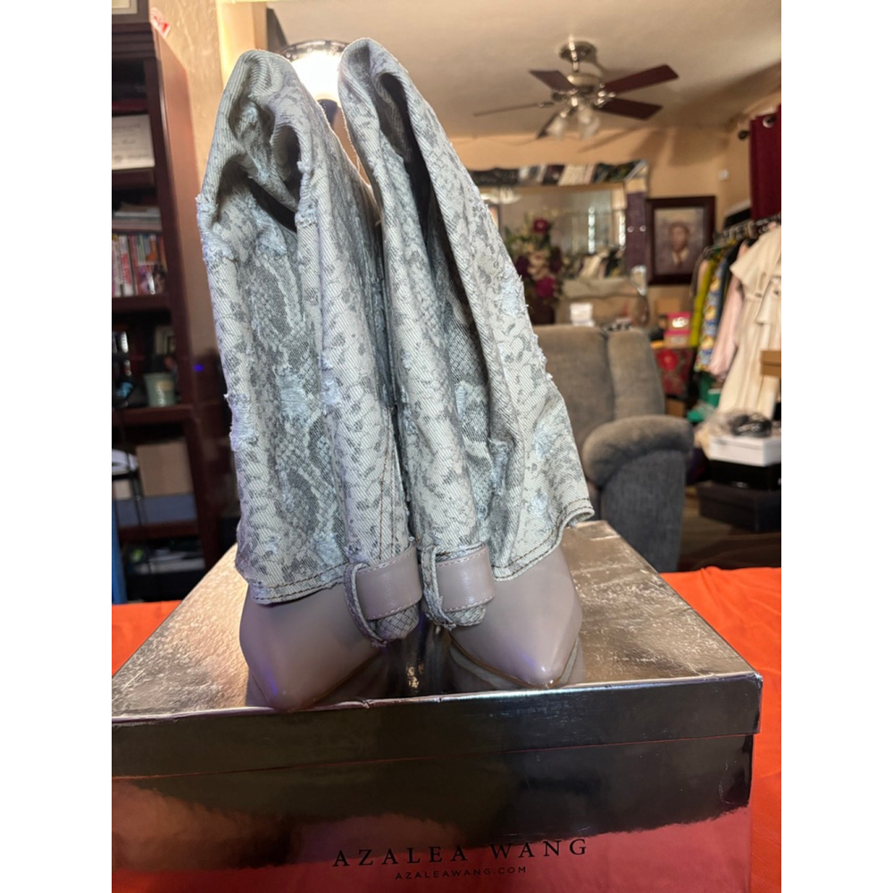 Women's Azalea Wang Over the Knee Boots 8.5 Tan Gray Snake Print